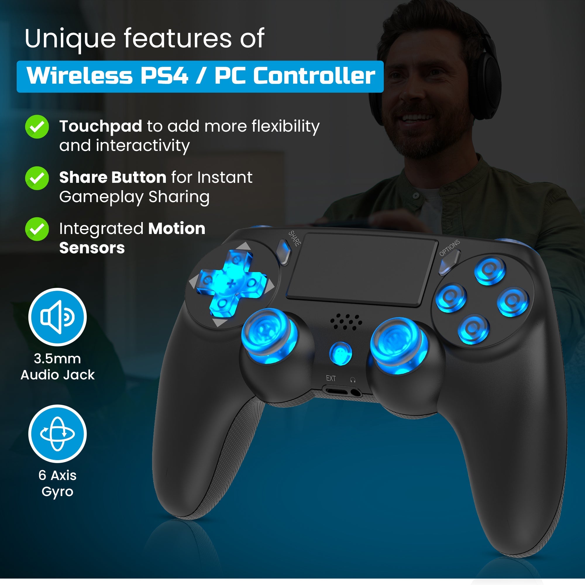 Playmax PS4 / PC Wireless Controller (Black RGB)