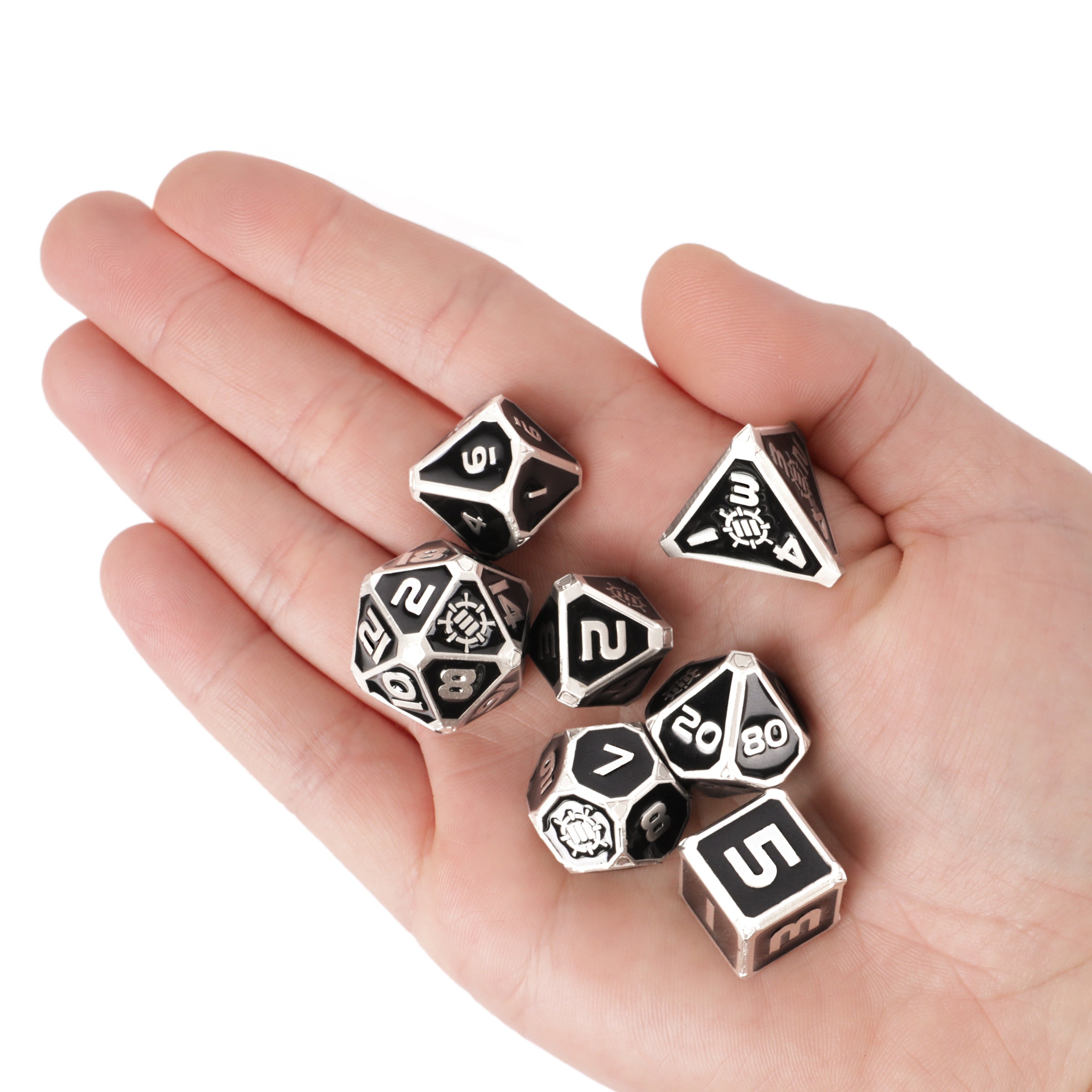 ENHANCE DnD 7pc Metal Dice with 2-in-1 Dice Bag/Tray (Collector Edition Black)