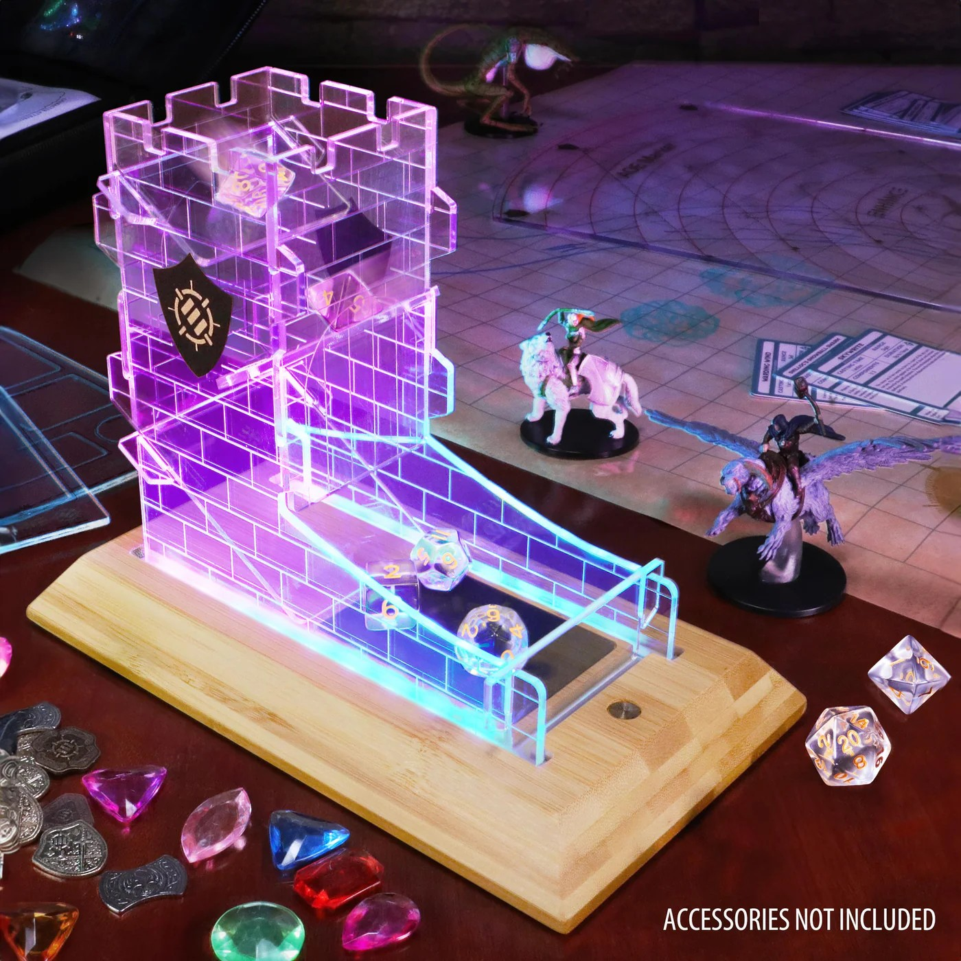 Enhance Tabletop LED Dice Tower and 7pc Clear Dice Set
