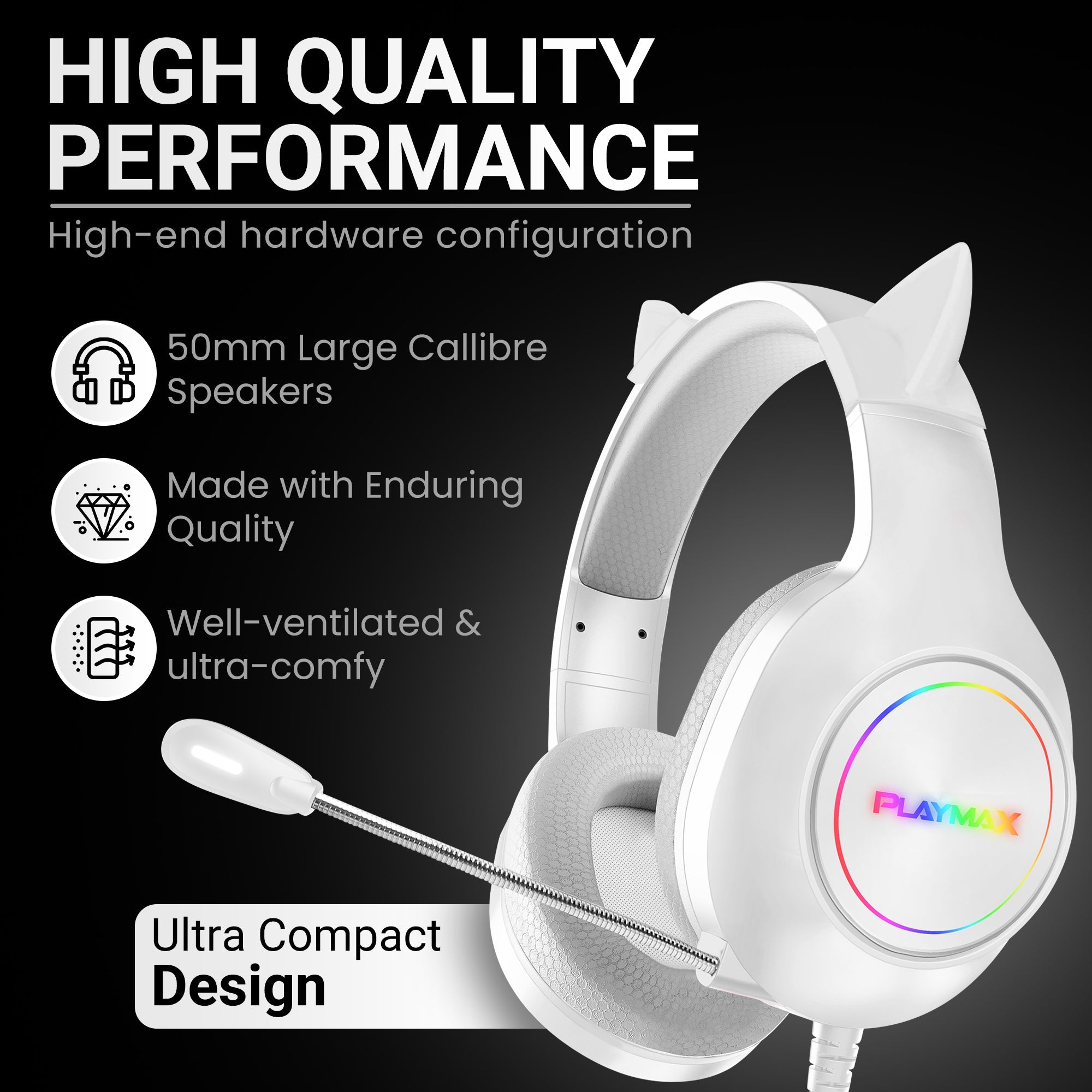 Playmax RGB Cat Ear Headset - White