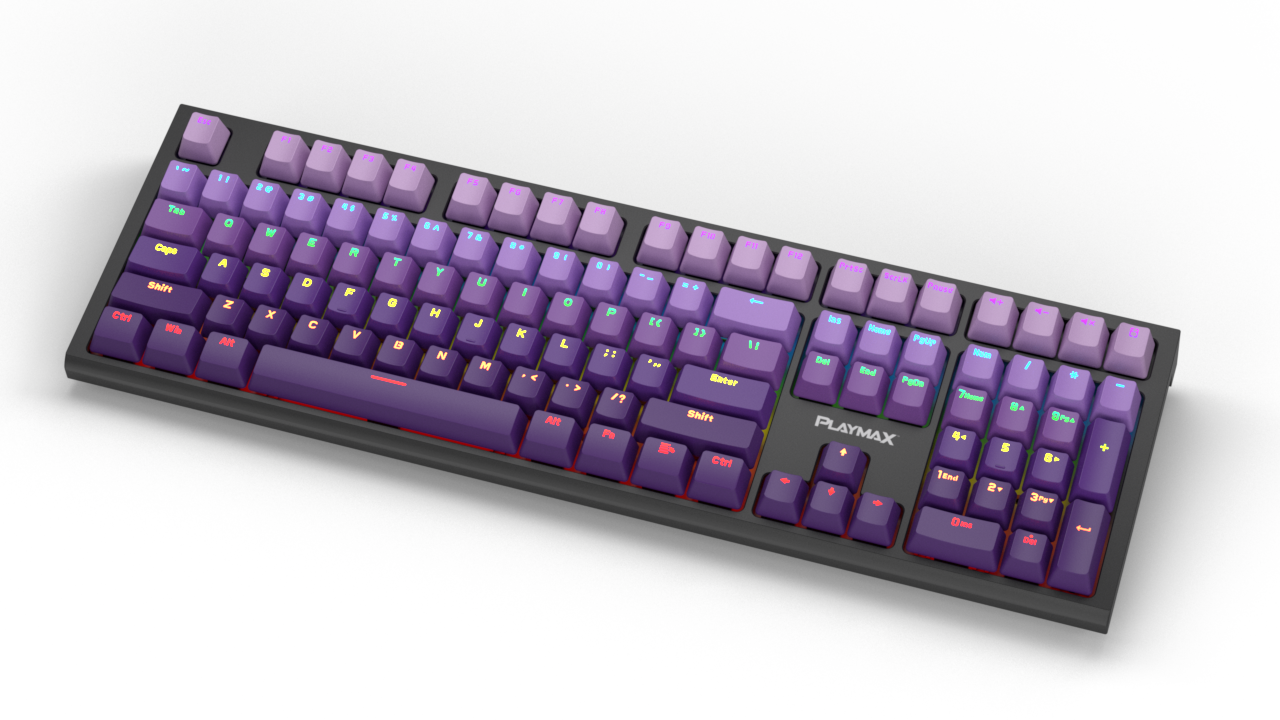 Playmax PRO Black Mechanical Gaming Keyboard (Purple Bonus key caps)