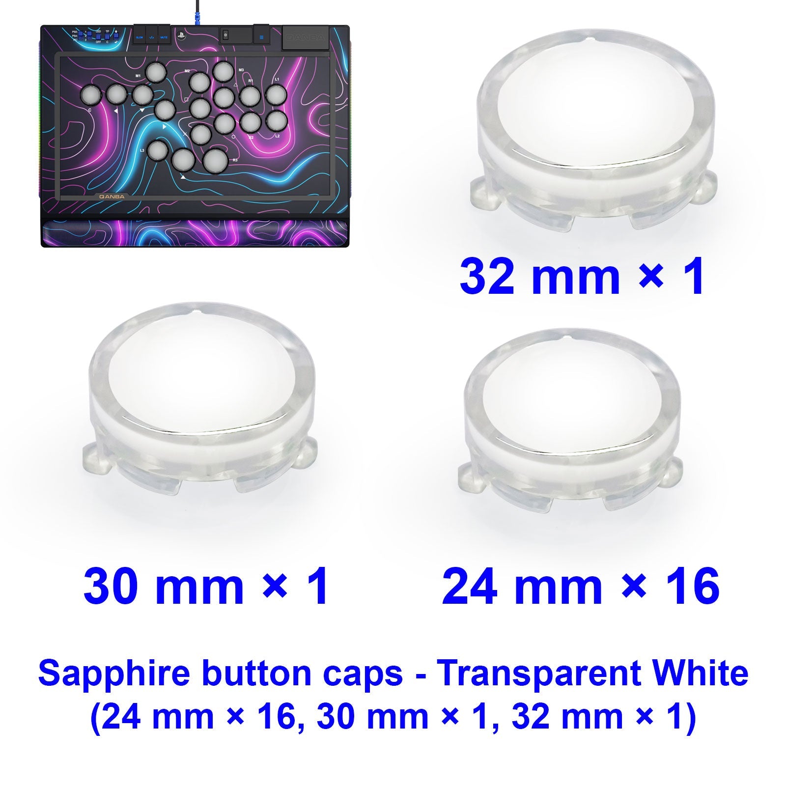 Qanba Sapphire Arcade Controller Button Cap Kit Clear White (18 pcs in box)