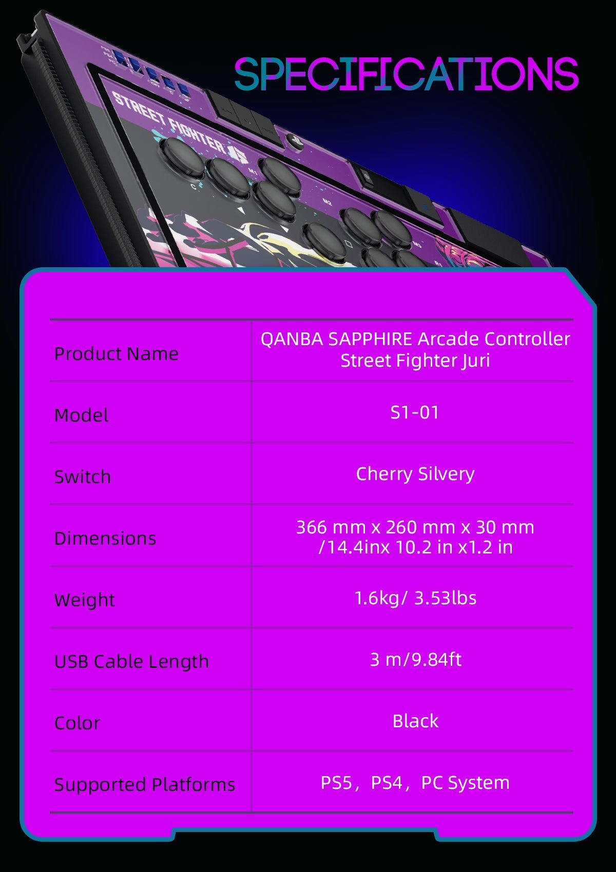 Qanba Sapphire Arcade Controller Street Fighter Juri PS5/PS4/PC